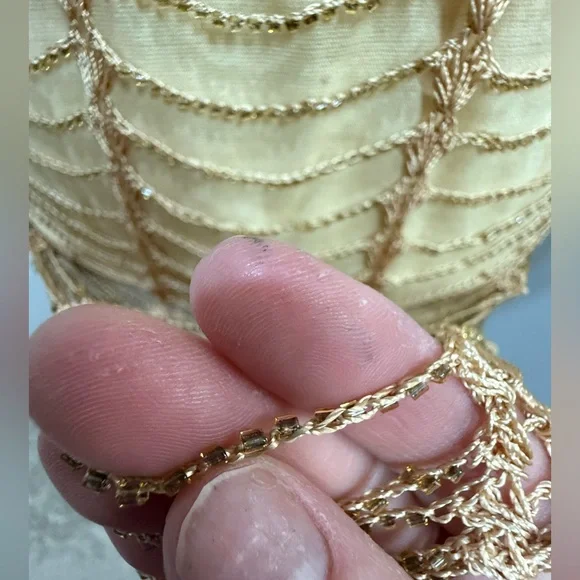 Vintage Gold Mesh Golden Beaded Overlay size L - Picture 4 of 11